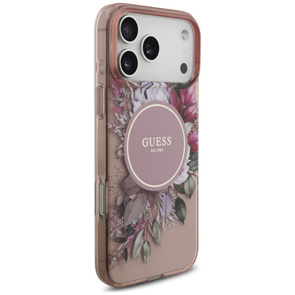 MagSafe maska za Apple iPhone 18 Pro Max / 17 Pro Max, Guess, IML Flowers with Pearl Strap, ružičasta