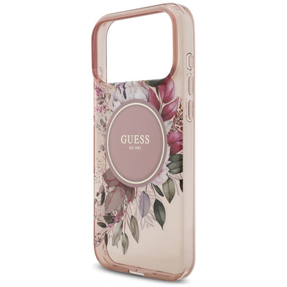 MagSafe maska za Apple iPhone 18 Pro Max / 17 Pro Max, Guess, IML Flowers with Pearl Strap, ružičasta