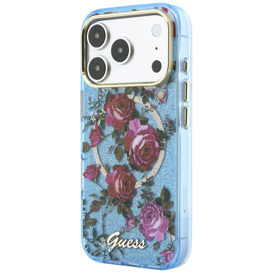 MagSafe maska za Apple iPhone 18 Pro Max / 17 Pro Max, Guess, IML Glitter Blossom Roses, Plava