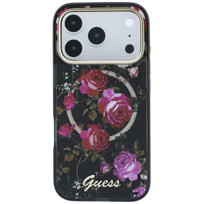 MagSafe maskica za Apple iPhone 18 Pro Max / 17 Pro Max, Guess, IML Glitter Blossom Roses, crna