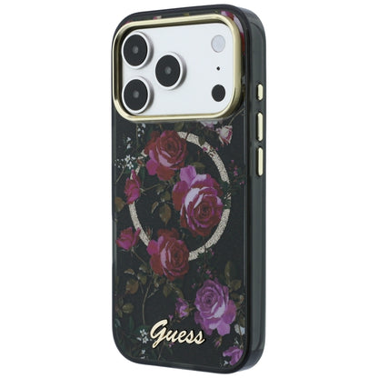 MagSafe maskica za Apple iPhone 18 Pro Max / 17 Pro Max, Guess, IML Glitter Blossom Roses, crna