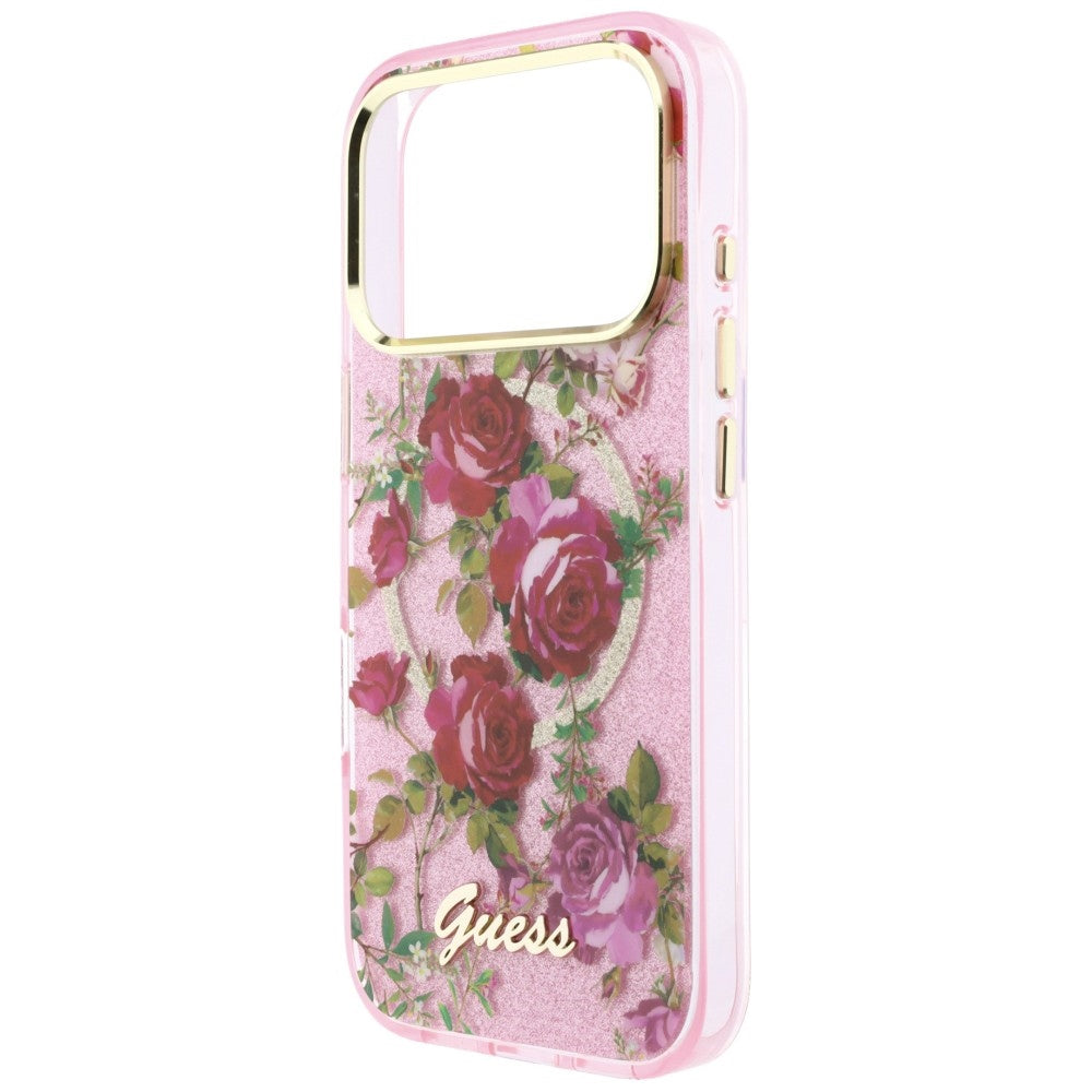 MagSafe maska za Apple iPhone 18 Pro Max / 17 Pro Max, Guess, IML Glitter Blossom Roses, ružičasta