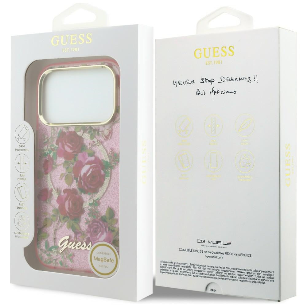 MagSafe maska za Apple iPhone 18 Pro Max / 17 Pro Max, Guess, IML Glitter Blossom Roses, ružičasta