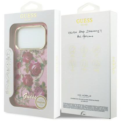 MagSafe maska za Apple iPhone 18 Pro Max / 17 Pro Max, Guess, IML Glitter Blossom Roses, ružičasta