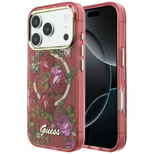 MagSafe maska za Apple iPhone 18 Pro Max / 17 Pro Max, Guess, IML Glitter Blossom Roses, Bordo