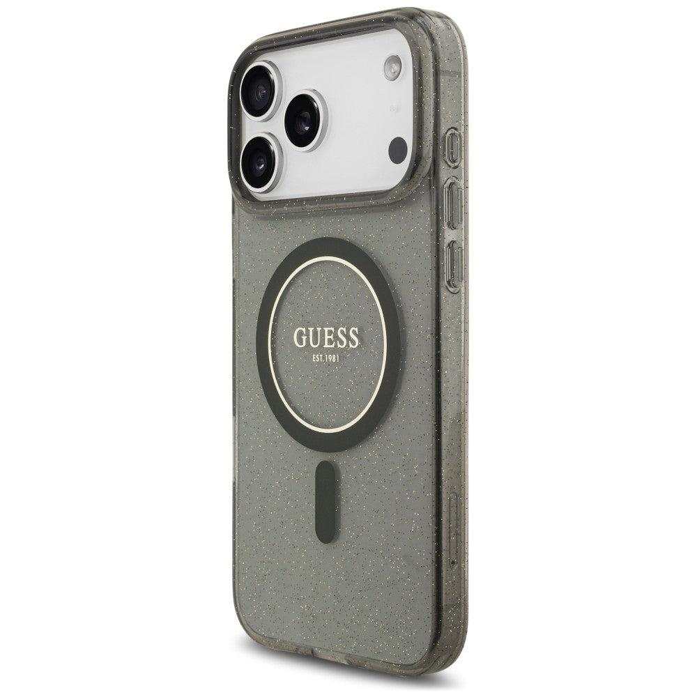 MagSafe maska za Apple iPhone 18 Pro Max / 17 Pro Max, Guess, IML Glitter with Pearl Strap, crna
