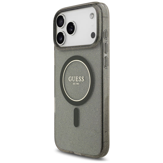 MagSafe maska za Apple iPhone 18 Pro Max / 17 Pro Max, Guess, IML Glitter with Pearl Strap, crna
