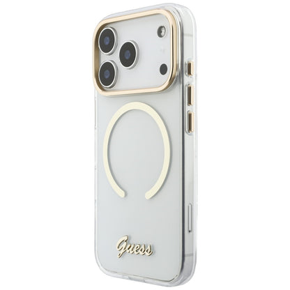 MagSafe maska za Apple iPhone 18 Pro Max / 17 Pro Max, Guess, IML Script Metal, prozirna
