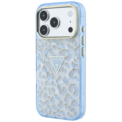 MagSafe maska za Apple iPhone 18 Pro Max / 17 Pro Max, Guess, Leopard Glitter Triangle Logo, Plava