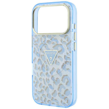 MagSafe maska za Apple iPhone 18 Pro Max / 17 Pro Max, Guess, Leopard Glitter Triangle Logo, Plava