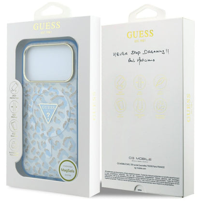 MagSafe maska za Apple iPhone 18 Pro Max / 17 Pro Max, Guess, Leopard Glitter Triangle Logo, Plava