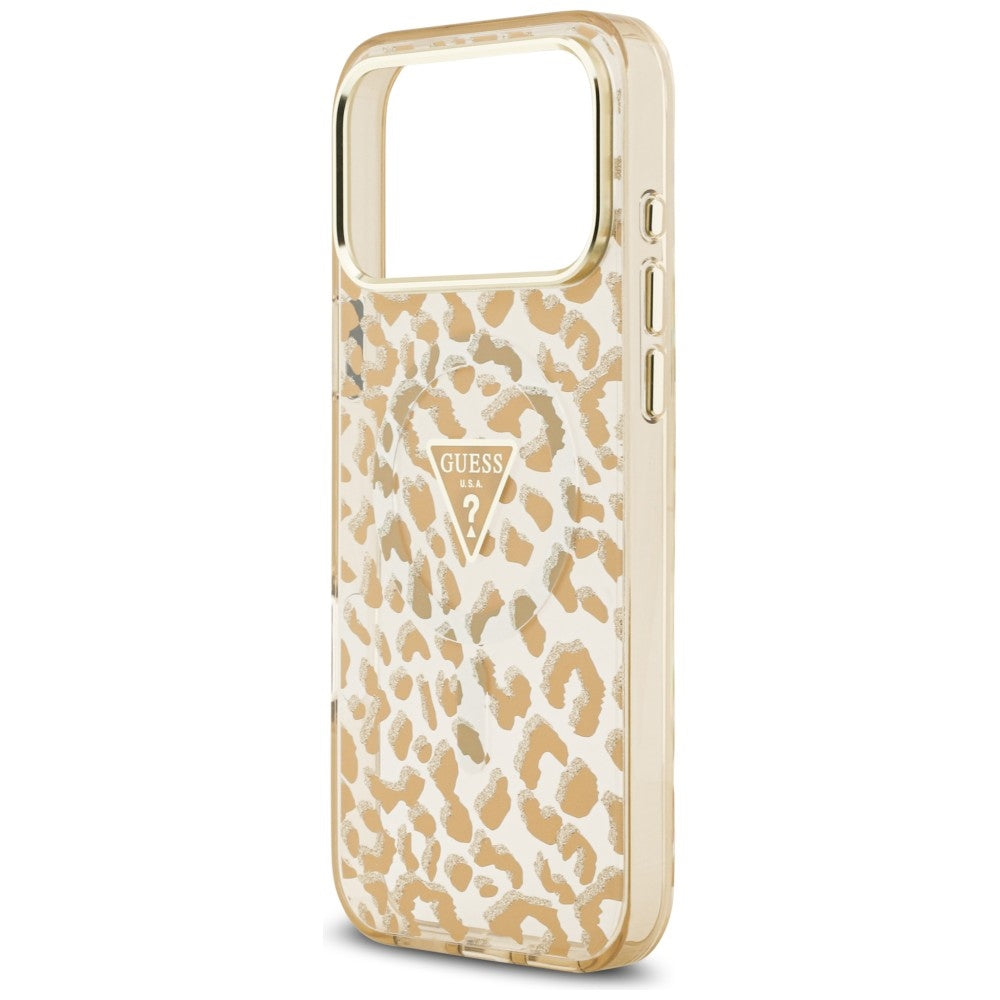 MagSafe maska za Apple iPhone 18 Pro Max / 17 Pro Max, Guess, Leopard Glitter Triangle Logo, Smeđa