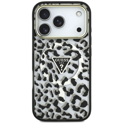 MagSafe maska za Apple iPhone 18 Pro Max / 17 Pro Max, Guess, Leopard Glitter Triangle Logo, Crna