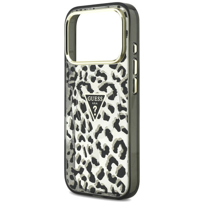 MagSafe maska za Apple iPhone 18 Pro Max / 17 Pro Max, Guess, Leopard Glitter Triangle Logo, Crna