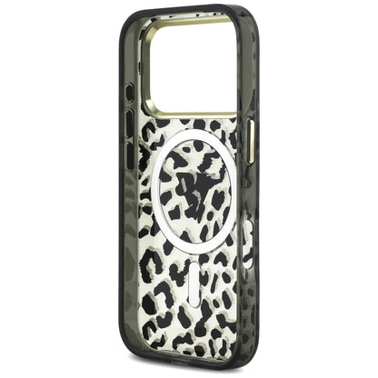 MagSafe maska za Apple iPhone 18 Pro Max / 17 Pro Max, Guess, Leopard Glitter Triangle Logo, Crna