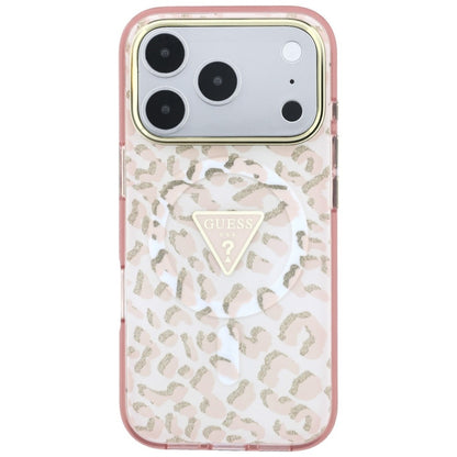 MagSafe maska za Apple iPhone 18 Pro Max / 17 Pro Max, Guess, Leopard Glitter Triangle Logo, Roza