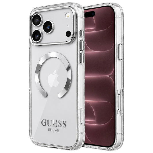 MagSafe futrola za Apple iPhone 18 Pro Max / 17 Pro Max, Guess, Metal Outline, Srebrna