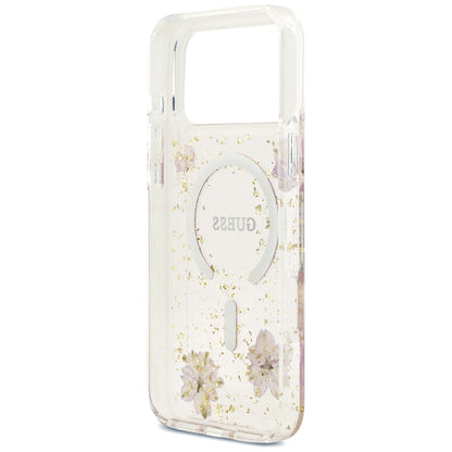 MagSafe maskica za Apple iPhone 18 Pro Max / 17 Pro Max, Guess, Resin Flowers and Glitter, ružičasta