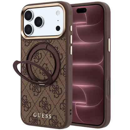 MagSafe maska za Apple iPhone 18 Pro Max / 17 Pro Max, Guess, Ring Stand 360 4G Classic Logo, Smeđa