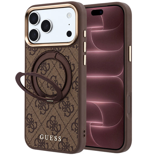 MagSafe maska za Apple iPhone 18 Pro Max / 17 Pro Max, Guess, Ring Stand 360 4G Classic Logo, Smeđa