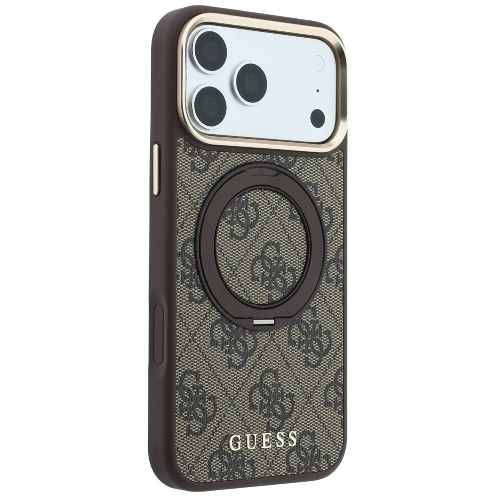 MagSafe maska za Apple iPhone 18 Pro Max / 17 Pro Max, Guess, Ring Stand 360 4G Classic Logo, Smeđa