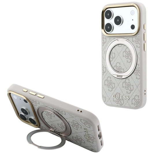 MagSafe maska za Apple iPhone 18 Pro Max / 17 Pro Max, Guess, Ring Stand Classic Logo, Roza