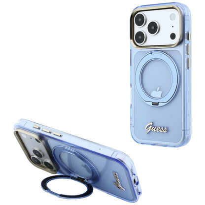 MagSafe maska za Apple iPhone 18 Pro Max / 17 Pro Max, Guess, Ring Stand Script Metal Logo, Plava
