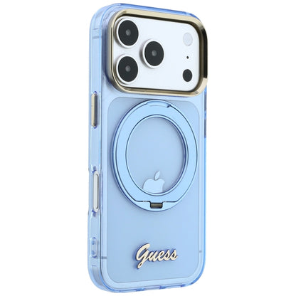 MagSafe maska za Apple iPhone 18 Pro Max / 17 Pro Max, Guess, Ring Stand Script Metal Logo, Plava