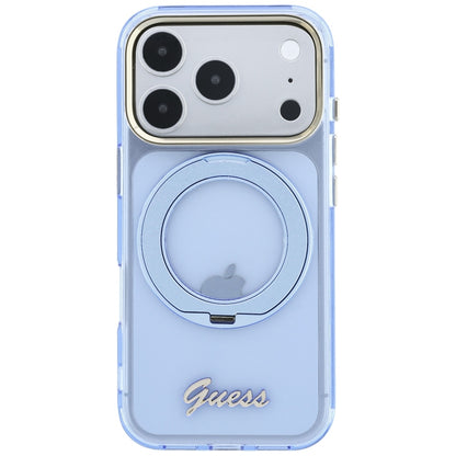 MagSafe maska za Apple iPhone 18 Pro Max / 17 Pro Max, Guess, Ring Stand Script Metal Logo, Plava