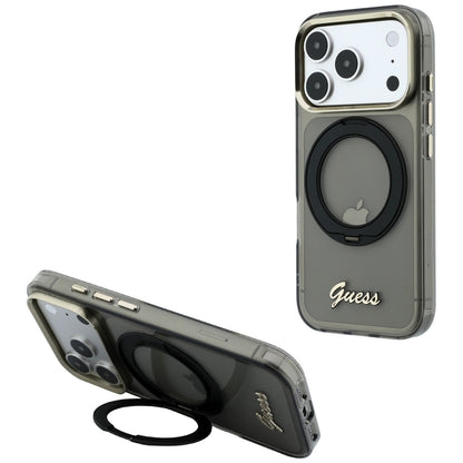 MagSafe futrola za Apple iPhone 18 Pro Max / 17 Pro Max, Guess, Ring Stand Script Metal Logo, Crna