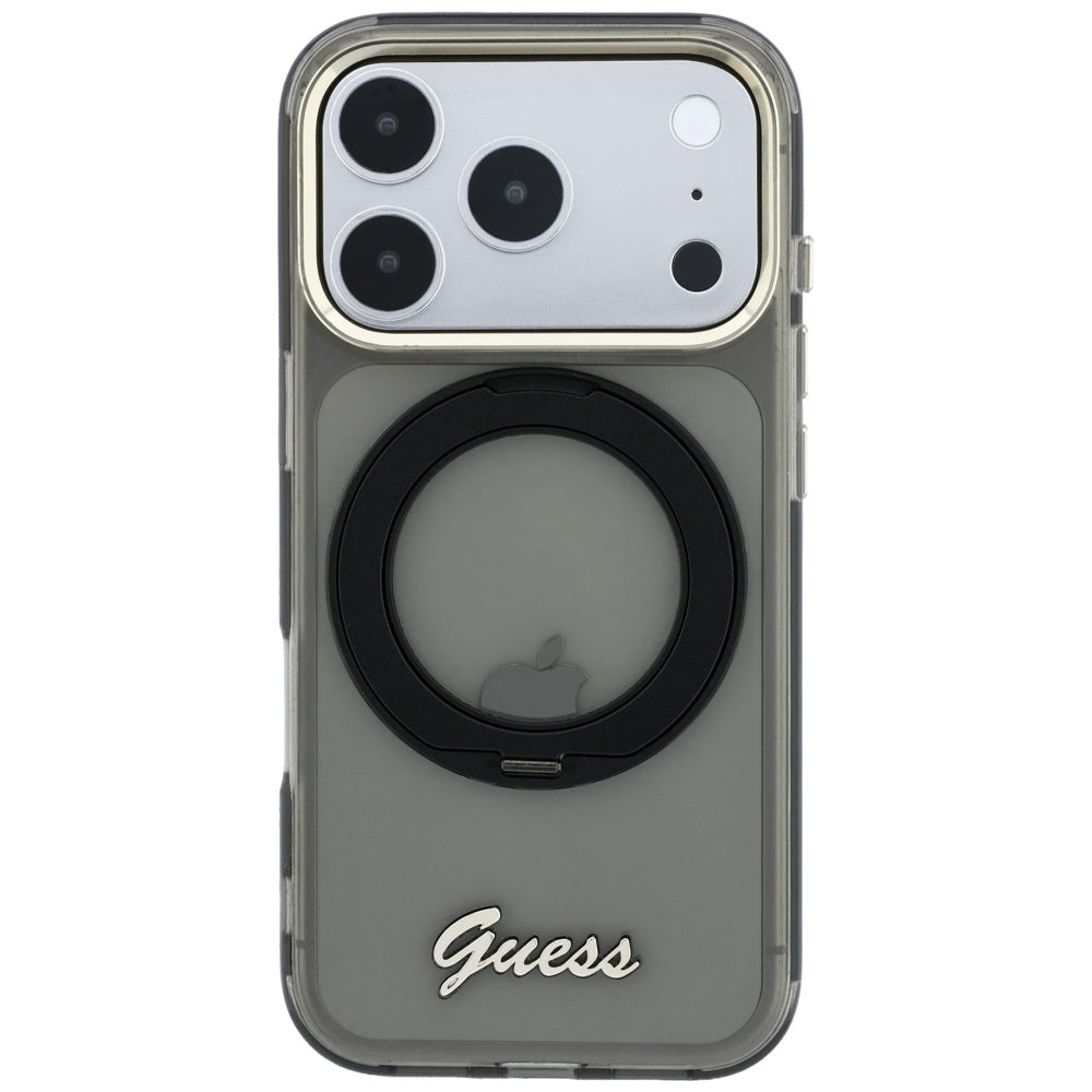 MagSafe futrola za Apple iPhone 18 Pro Max / 17 Pro Max, Guess, Ring Stand Script Metal Logo, Crna