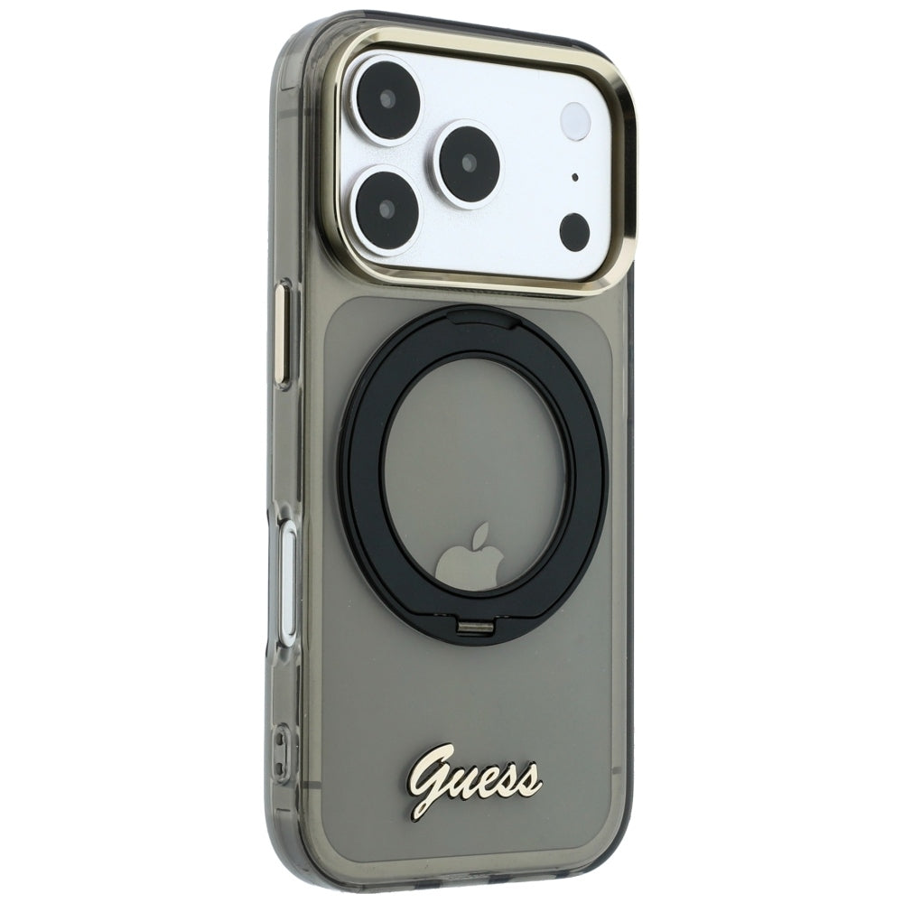 MagSafe futrola za Apple iPhone 18 Pro Max / 17 Pro Max, Guess, Ring Stand Script Metal Logo, Crna
