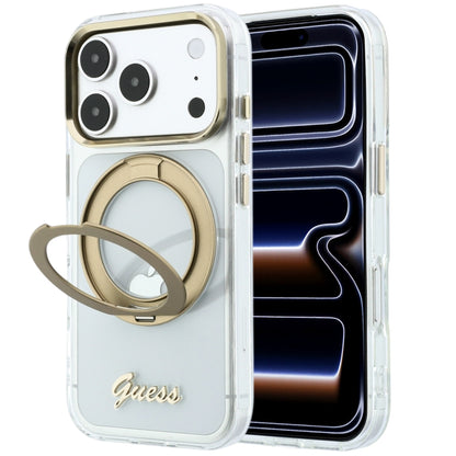 MagSafe maska za Apple iPhone 18 Pro Max / 17 Pro Max, Guess, Ring Stand Script Metal Logo, Prozirna
