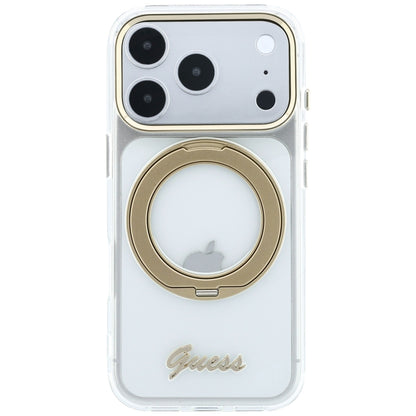 MagSafe maska za Apple iPhone 18 Pro Max / 17 Pro Max, Guess, Ring Stand Script Metal Logo, Prozirna