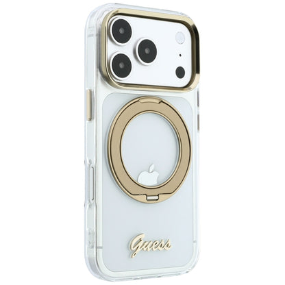 MagSafe maska za Apple iPhone 18 Pro Max / 17 Pro Max, Guess, Ring Stand Script Metal Logo, Prozirna
