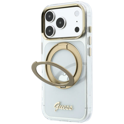 MagSafe maska za Apple iPhone 18 Pro Max / 17 Pro Max, Guess, Ring Stand Script Metal Logo, Prozirna