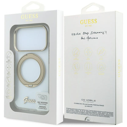 MagSafe maska za Apple iPhone 18 Pro Max / 17 Pro Max, Guess, Ring Stand Script Metal Logo, Prozirna