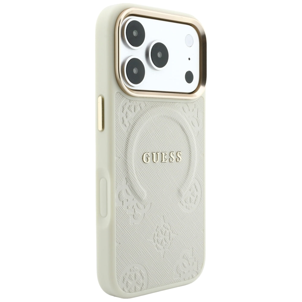 MagSafe futrola za Apple iPhone 18 Pro Max / 17 Pro Max, Guess, Saffiano Peony Hot Stamp, Bež