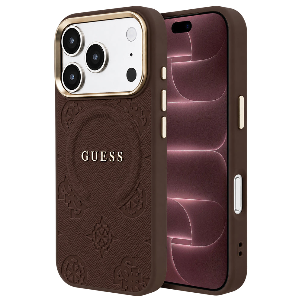 MagSafe maska za Apple iPhone 18 Pro Max / 17 Pro Max, Guess, Saffiano Peony Ring, smeđa