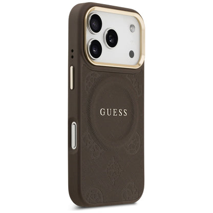 MagSafe maska za Apple iPhone 18 Pro Max / 17 Pro Max, Guess, Saffiano Peony Ring, smeđa