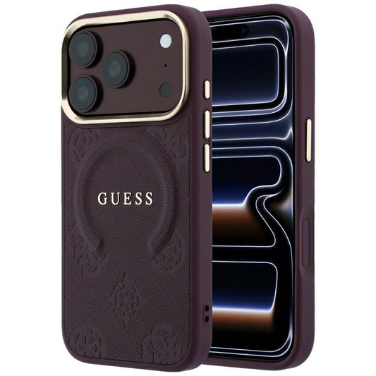MagSafe maska za Apple iPhone 18 Pro Max / 17 Pro Max, Guess, Saffiano Peony Ring, Bordo