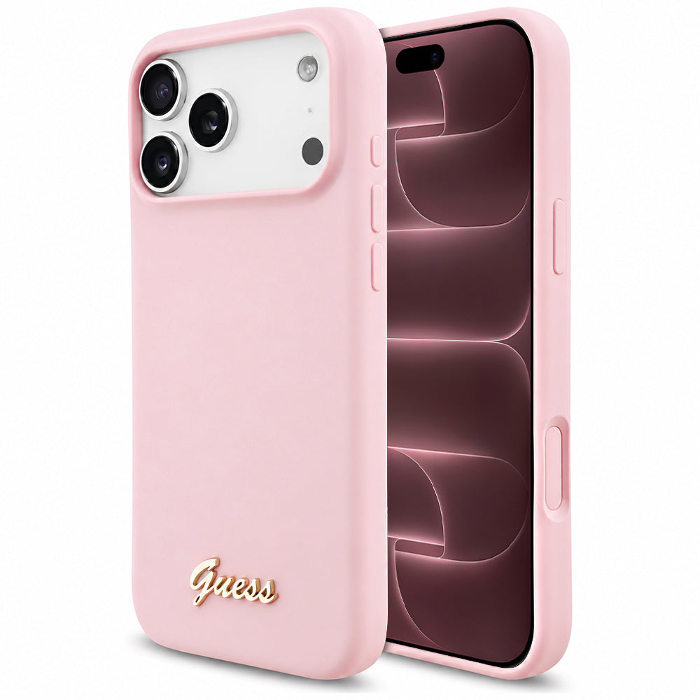 MagSafe maska za Apple iPhone 18 Pro Max / 17 Pro Max, Guess, Script Metal Logo, Roza