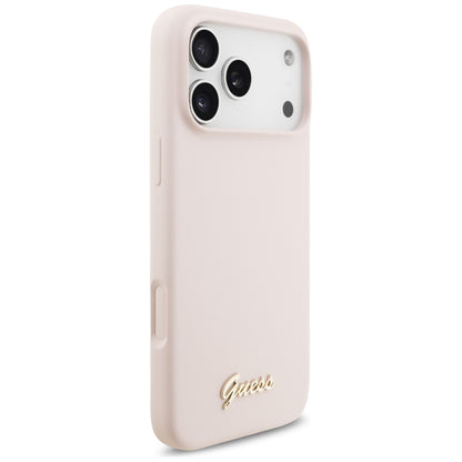 MagSafe maska za Apple iPhone 18 Pro Max / 17 Pro Max, Guess, Script Metal Logo, Roza