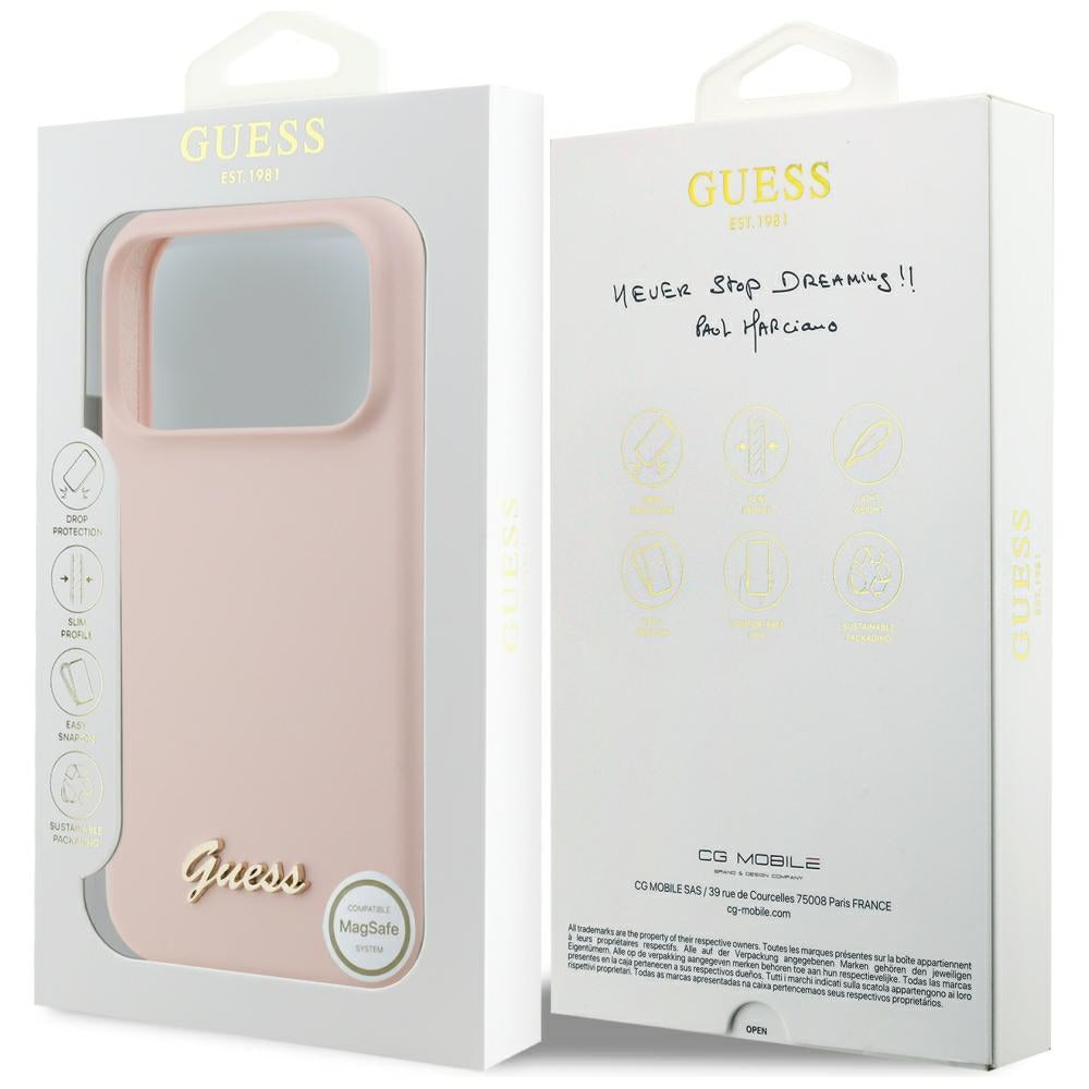MagSafe maska za Apple iPhone 18 Pro Max / 17 Pro Max, Guess, Script Metal Logo, Roza