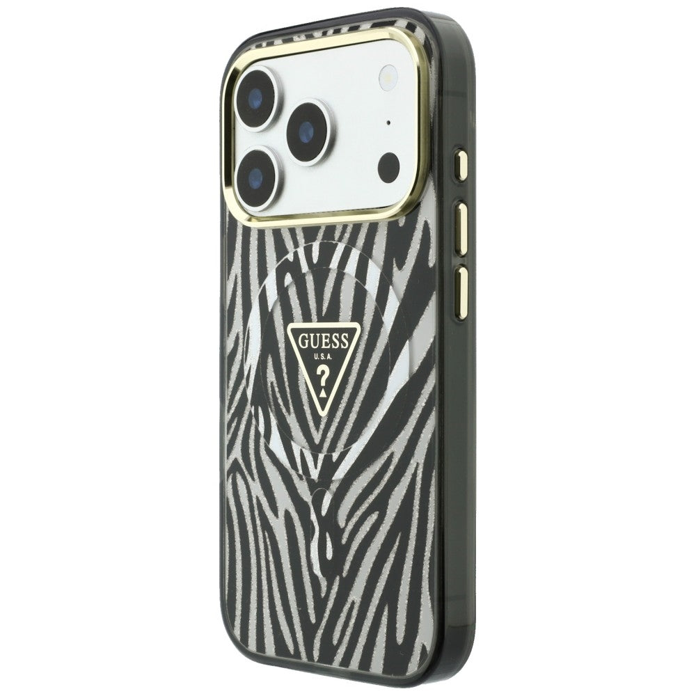 MagSafe maska za Apple iPhone 18 Pro Max / 17 Pro Max, Guess, Zebra Glitter Triangle Logo, Srebrna
