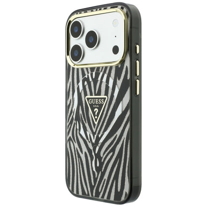 MagSafe maska za Apple iPhone 18 Pro Max / 17 Pro Max, Guess, Zebra Glitter Triangle Logo, Srebrna