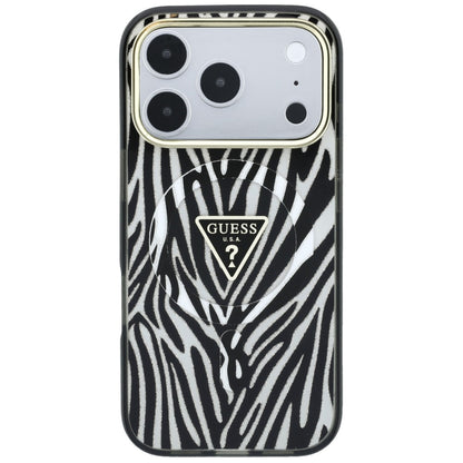 MagSafe maska za Apple iPhone 18 Pro Max / 17 Pro Max, Guess, Zebra Glitter Triangle Logo, Srebrna
