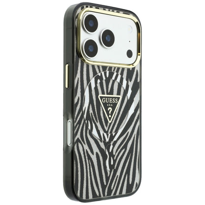 MagSafe maska za Apple iPhone 18 Pro Max / 17 Pro Max, Guess, Zebra Glitter Triangle Logo, Srebrna
