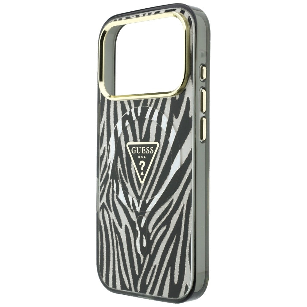 MagSafe maska za Apple iPhone 18 Pro Max / 17 Pro Max, Guess, Zebra Glitter Triangle Logo, Srebrna