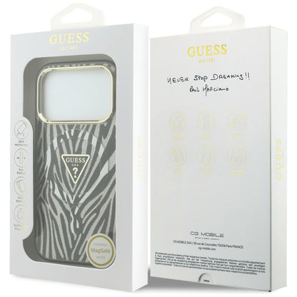MagSafe maska za Apple iPhone 18 Pro Max / 17 Pro Max, Guess, Zebra Glitter Triangle Logo, Srebrna